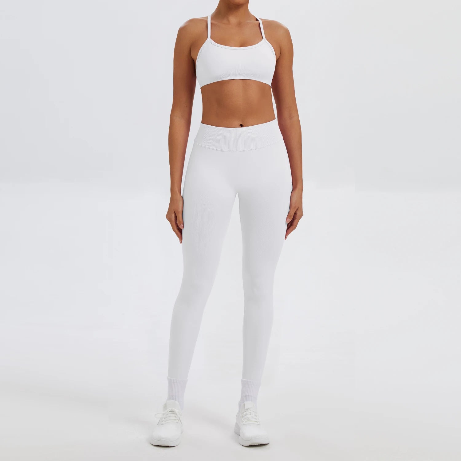 Conjunto Fitness Feminino de 2 Peças para Yoga e Academia – Top Esportivo e Legging de Cintura Alta Sem Costura para Treinos e Atividades Físicas