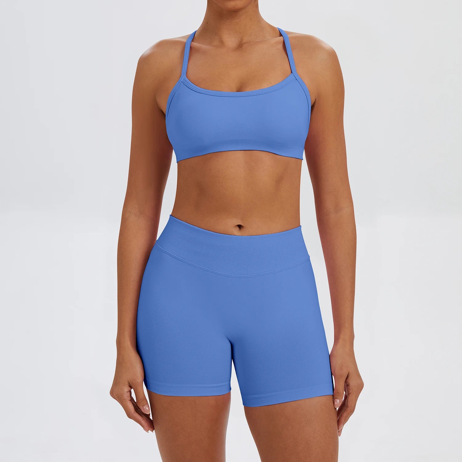 Conjunto Fitness Feminino de 2 Peças para Yoga e Academia – Top Esportivo e Legging de Cintura Alta Sem Costura para Treinos e Atividades Físicas