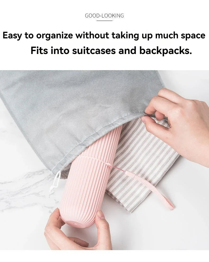 Estojo portátil para pasta de dente e escova de dentes, ideal para viagens e camping.