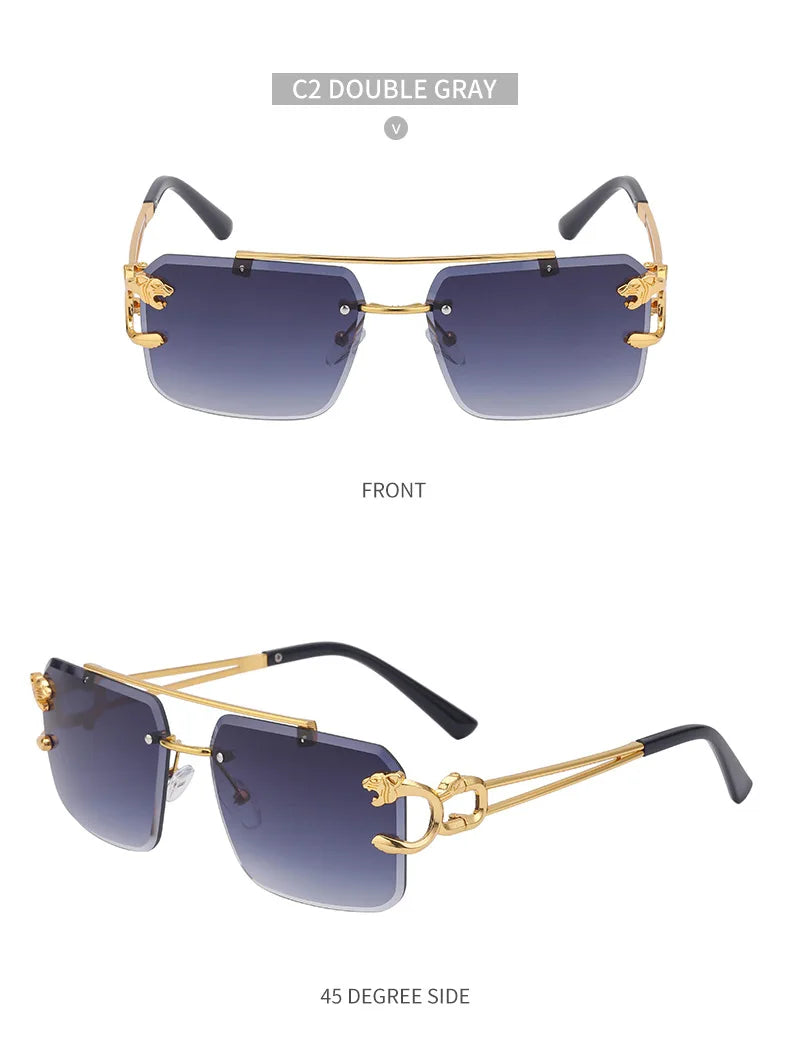 Óculos de Sol Fashion Metal Leopard Lentes Degradê Ocean Film e Proteção UV400