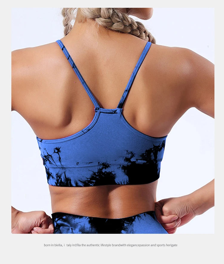 Colete feminino  com estampa tie-dye e alças sem costura, ideal para ioga, academia, esportes e corrida.