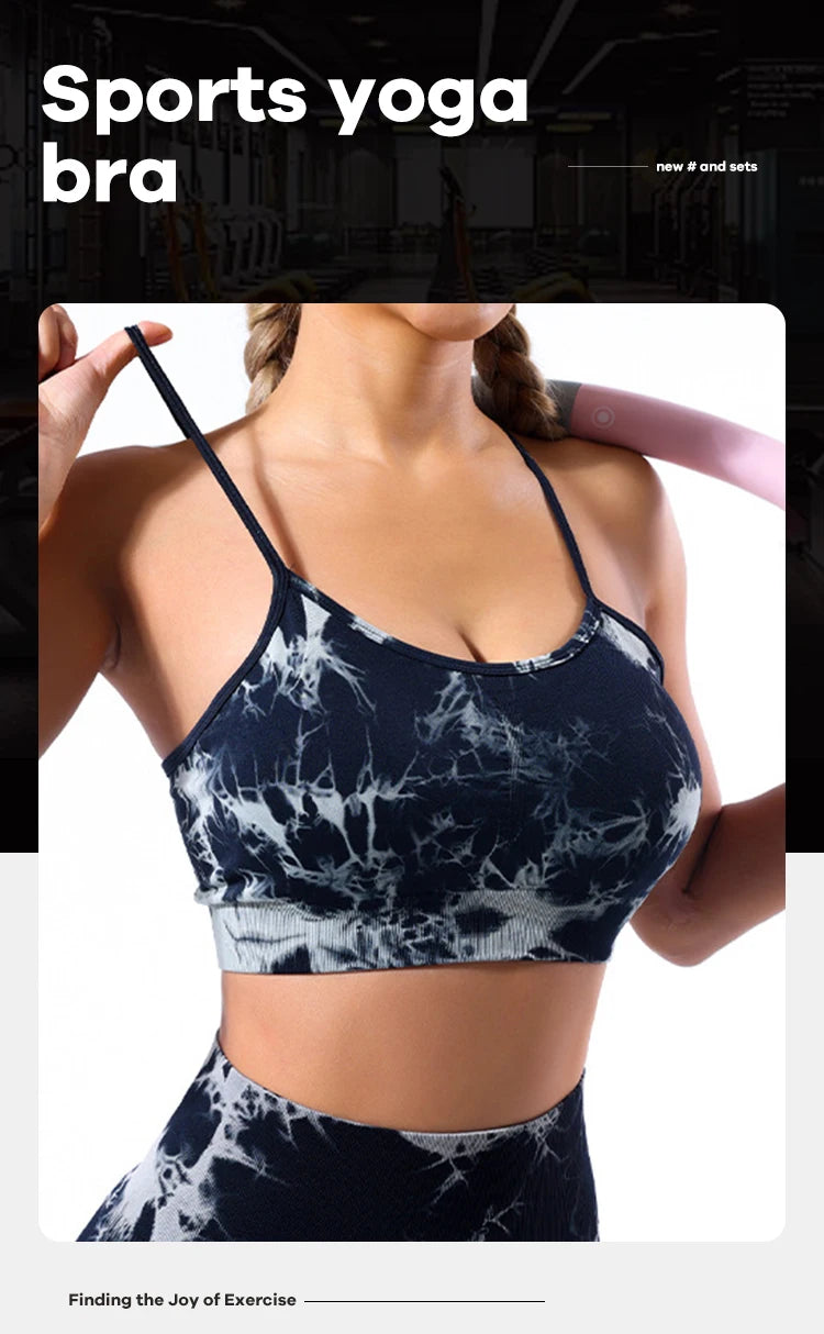 Colete feminino  com estampa tie-dye e alças sem costura, ideal para ioga, academia, esportes e corrida.