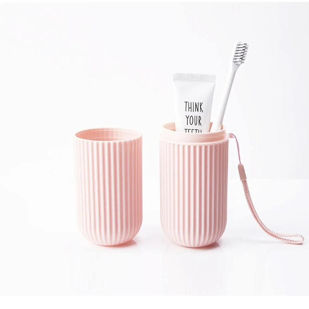 Estojo portátil para pasta de dente e escova de dentes, ideal para viagens e camping.