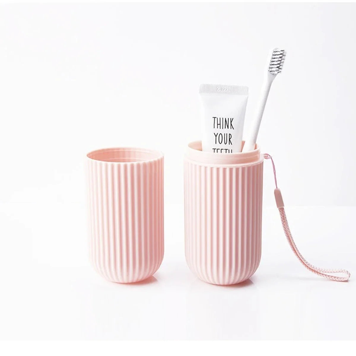 Estojo portátil para pasta de dente e escova de dentes, ideal para viagens e camping.