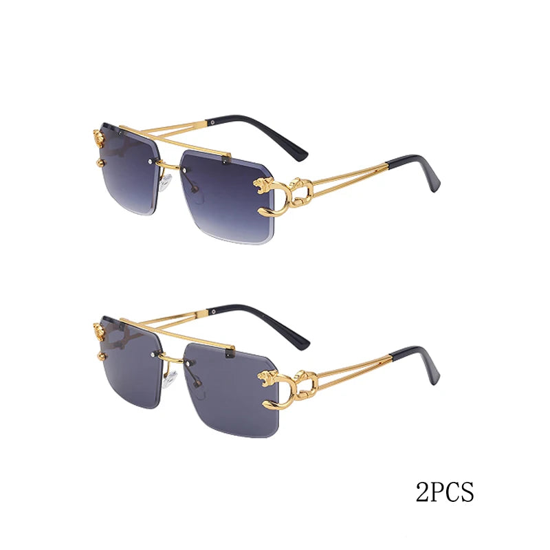Óculos de Sol Fashion Metal Leopard Lentes Degradê Ocean Film e Proteção UV400