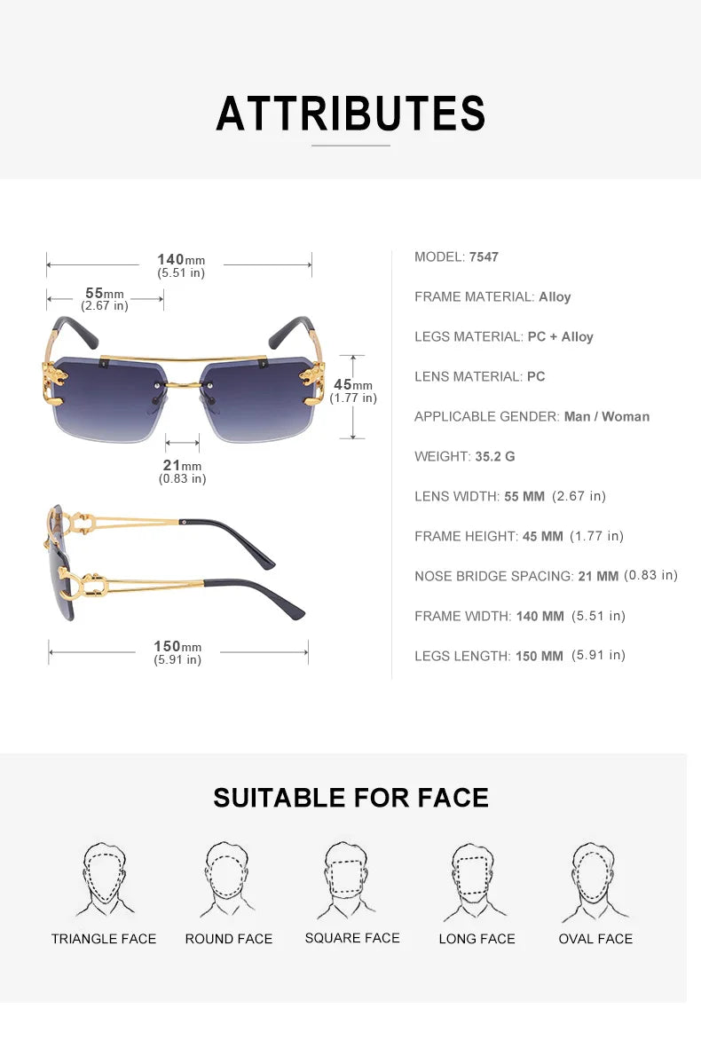 Óculos de Sol Fashion Metal Leopard Lentes Degradê Ocean Film e Proteção UV400