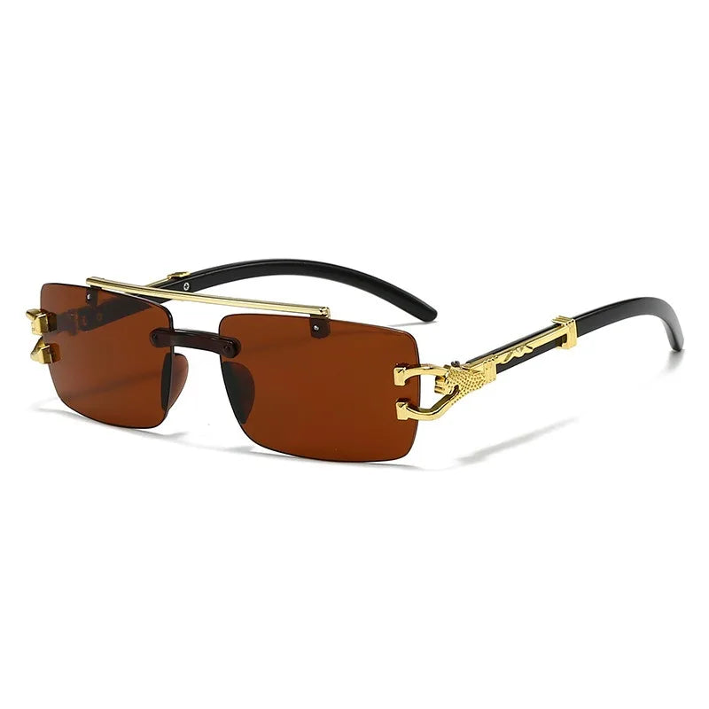 Óculos de Sol Retrô Versáteis com Design Retrô Vanguarda e Hastes Duplas Integradas com Estampa de Leopardo, Proteção UV e Estilo Moderno