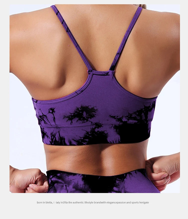 Colete feminino  com estampa tie-dye e alças sem costura, ideal para ioga, academia, esportes e corrida.
