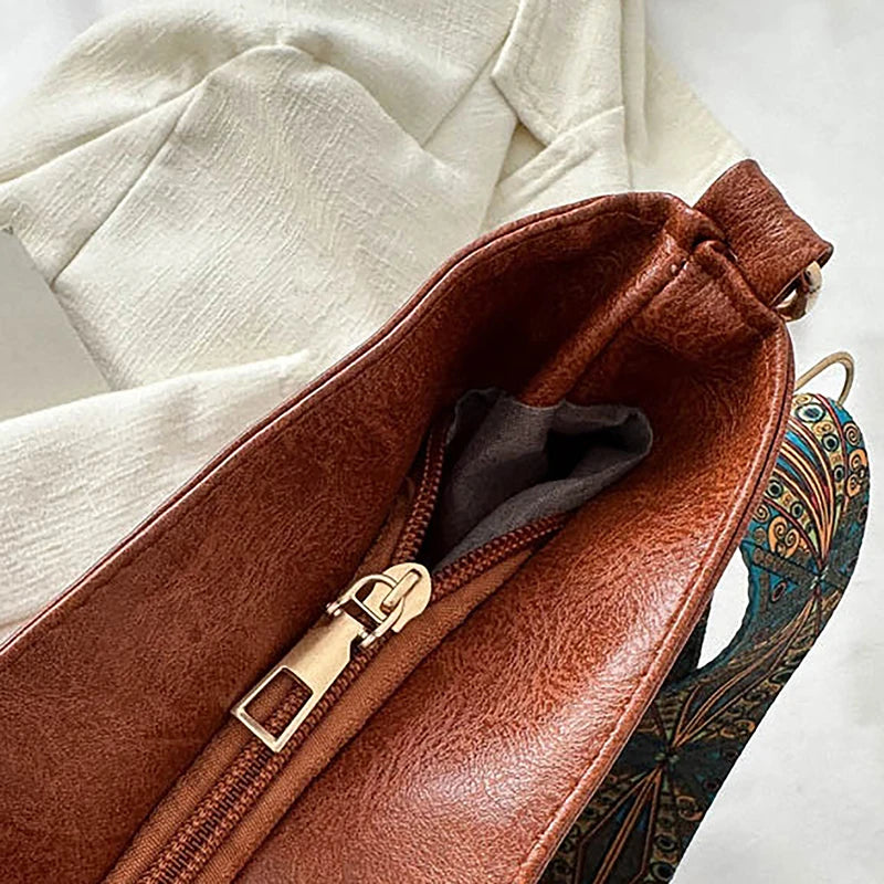 Bolsa transversal feminina com alça geométrica larga, grande capacidade, estilo retrô, em couro PU