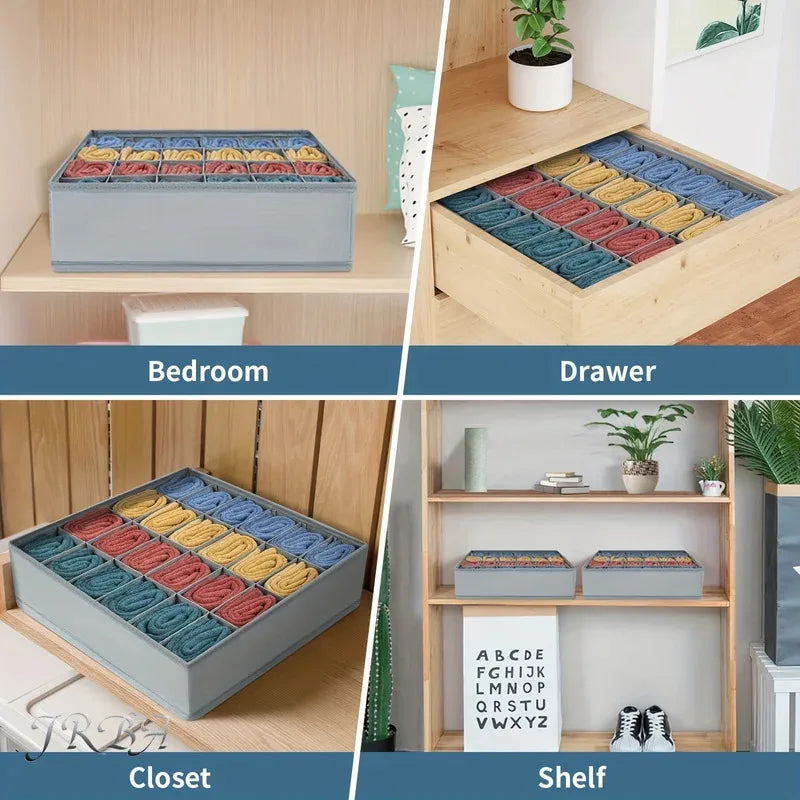 Caixa organizadora de tecido com 24 compartimentos - Organizador dobrável e empilhável para meias, gravatas e roupas íntimas, economizando espaço em gavetas.