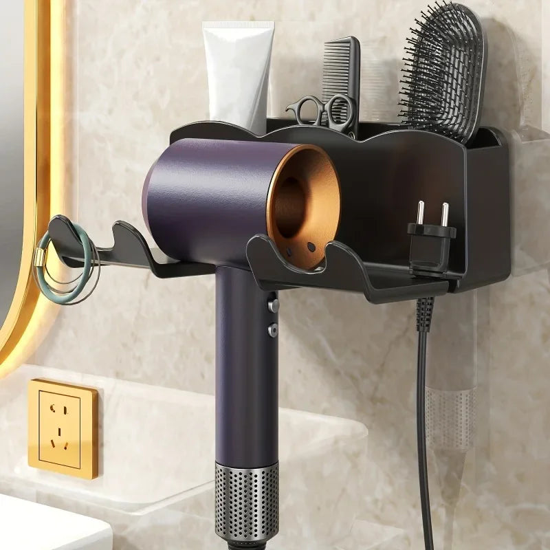 Suporte para secador de cabelo (1 unidade), suporte de parede para banheiro sem furos, organizador