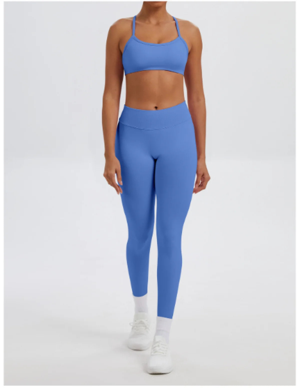 Conjunto Fitness Feminino de 2 Peças para Yoga e Academia – Top Esportivo e Legging de Cintura Alta Sem Costura para Treinos e Atividades Físicas