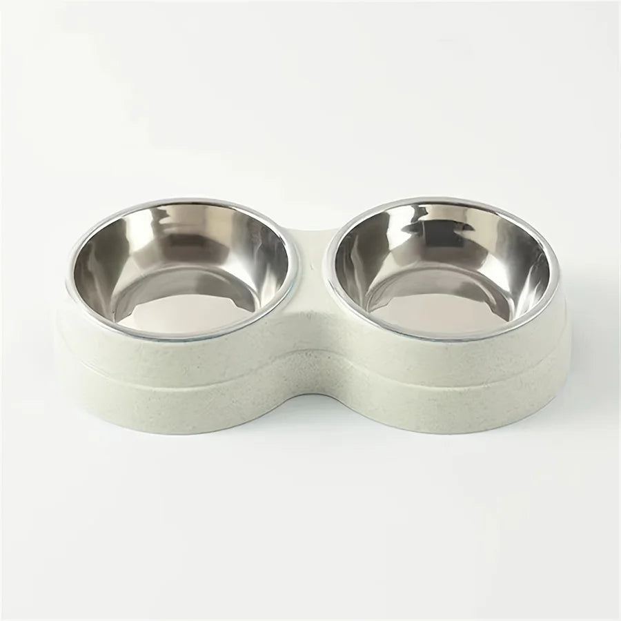 Conjunto de 1 Tigela Dupla em Aço Inoxidável para Cães e Gatos - Base Antiderrapante - Ideal para Água e Comida - Fácil de Limpar