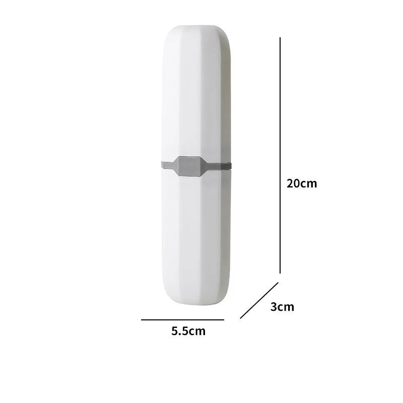 Estojo portátil para pasta de dente e escova de dentes, ideal para viagens e camping.