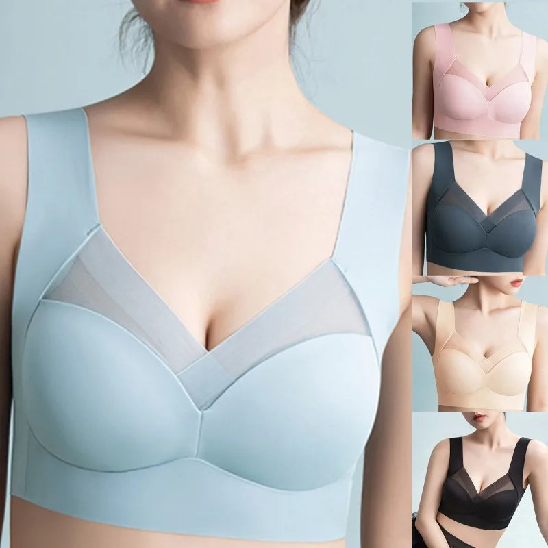 Sutiã sem costura para mulher, roupa íntima sem aro, sutiã acolchoado para dormir, sutiã de uma peça, confortável, sem costura.