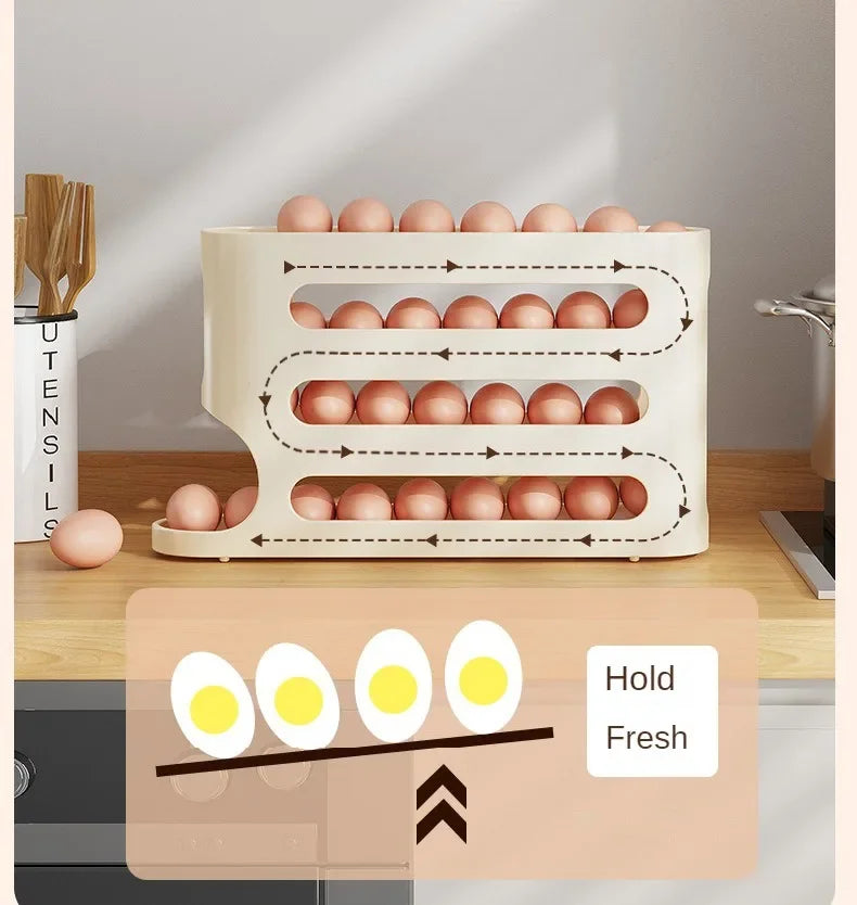 Organizador de Ovos com Rolagem Automática para Geladeira – Economia de Espaço e Organização Inteligente 🥚✨🏠📦