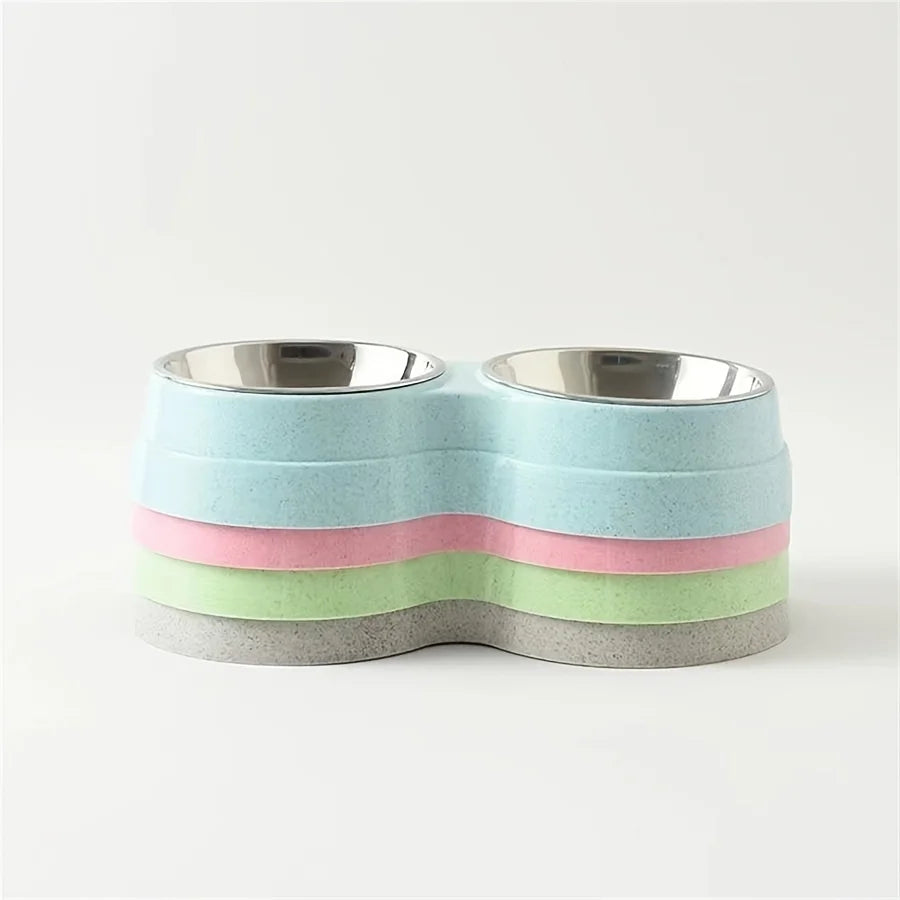 Conjunto de 1 Tigela Dupla em Aço Inoxidável para Cães e Gatos - Base Antiderrapante - Ideal para Água e Comida - Fácil de Limpar