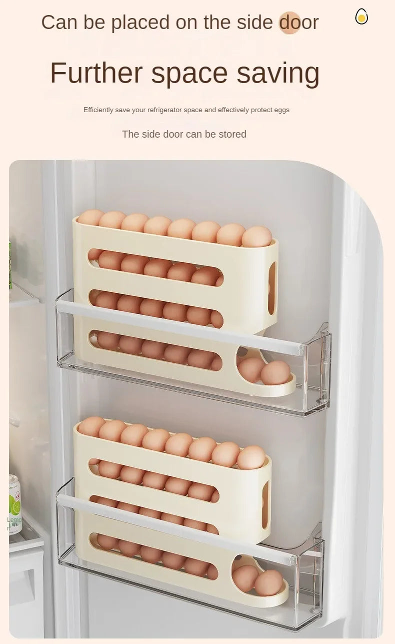 Organizador de Ovos com Rolagem Automática para Geladeira – Economia de Espaço e Organização Inteligente 🥚✨🏠📦