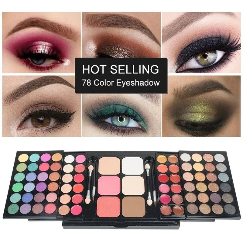 Paleta de Sombras Glitter com 40/74/78 Cores, Acabamento Matte, À Prova D'Água e Longa Duração