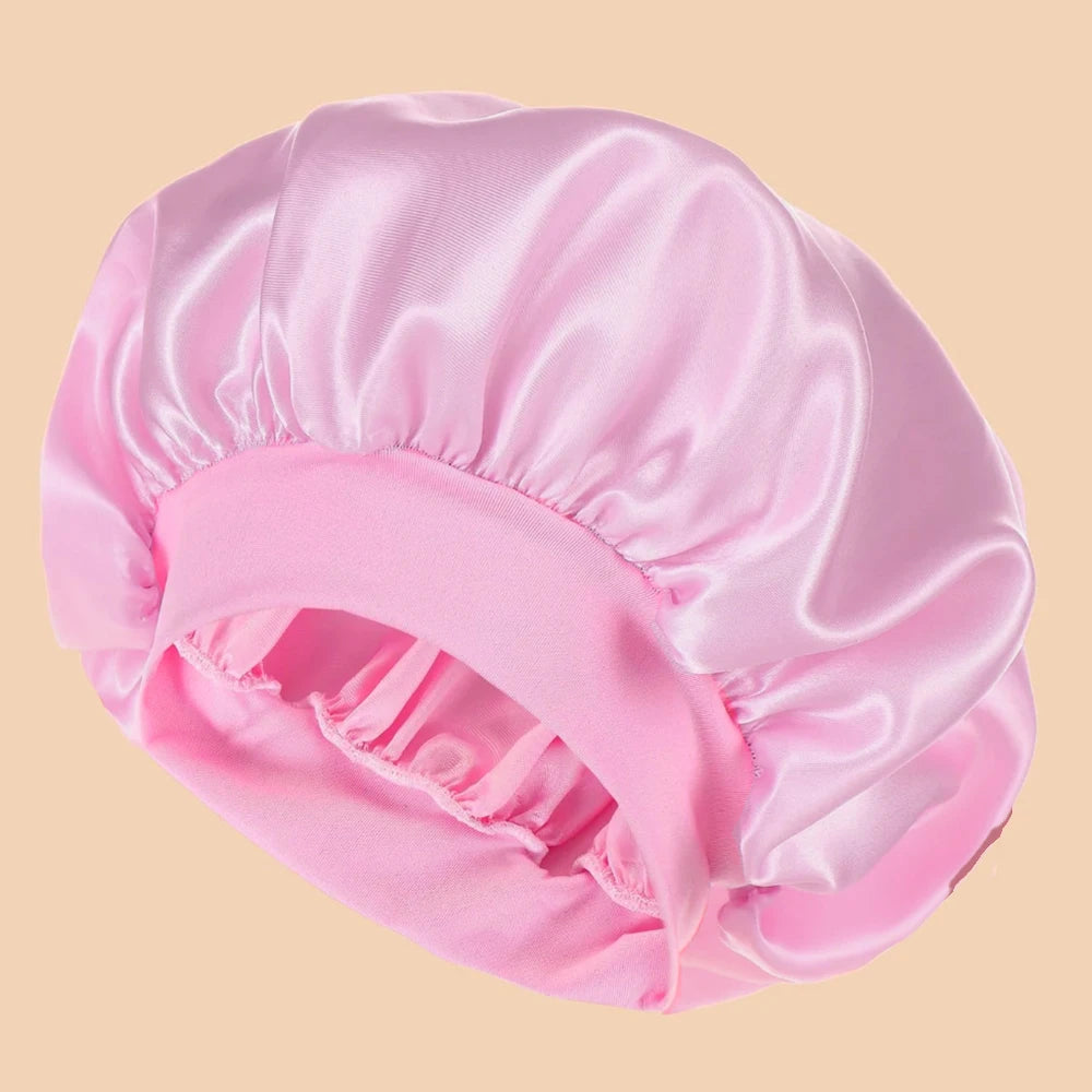 Touca de Banho Feminina de Cetim Lisa com Aba Larga (1 unidade), Ideal para Uso Diário.