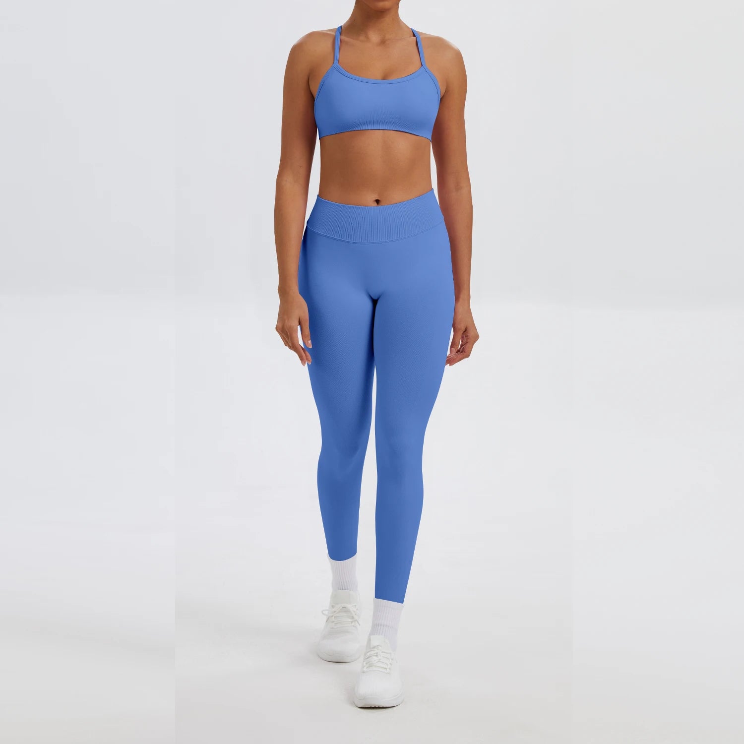 Conjunto Fitness Feminino de 2 Peças para Yoga e Academia – Top Esportivo e Legging de Cintura Alta Sem Costura para Treinos e Atividades Físicas