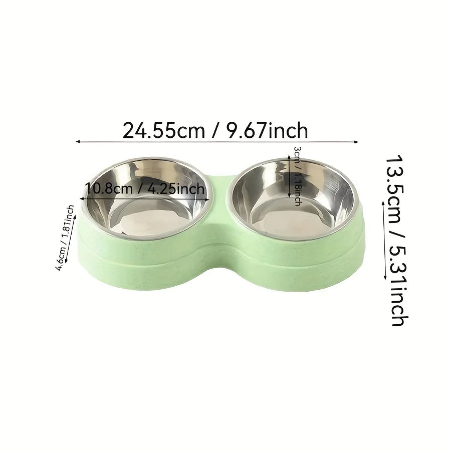 Conjunto de 1 Tigela Dupla em Aço Inoxidável para Cães e Gatos - Base Antiderrapante - Ideal para Água e Comida - Fácil de Limpar