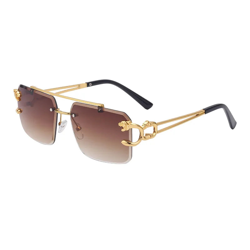 Óculos de Sol Fashion Metal Leopard Lentes Degradê Ocean Film e Proteção UV400