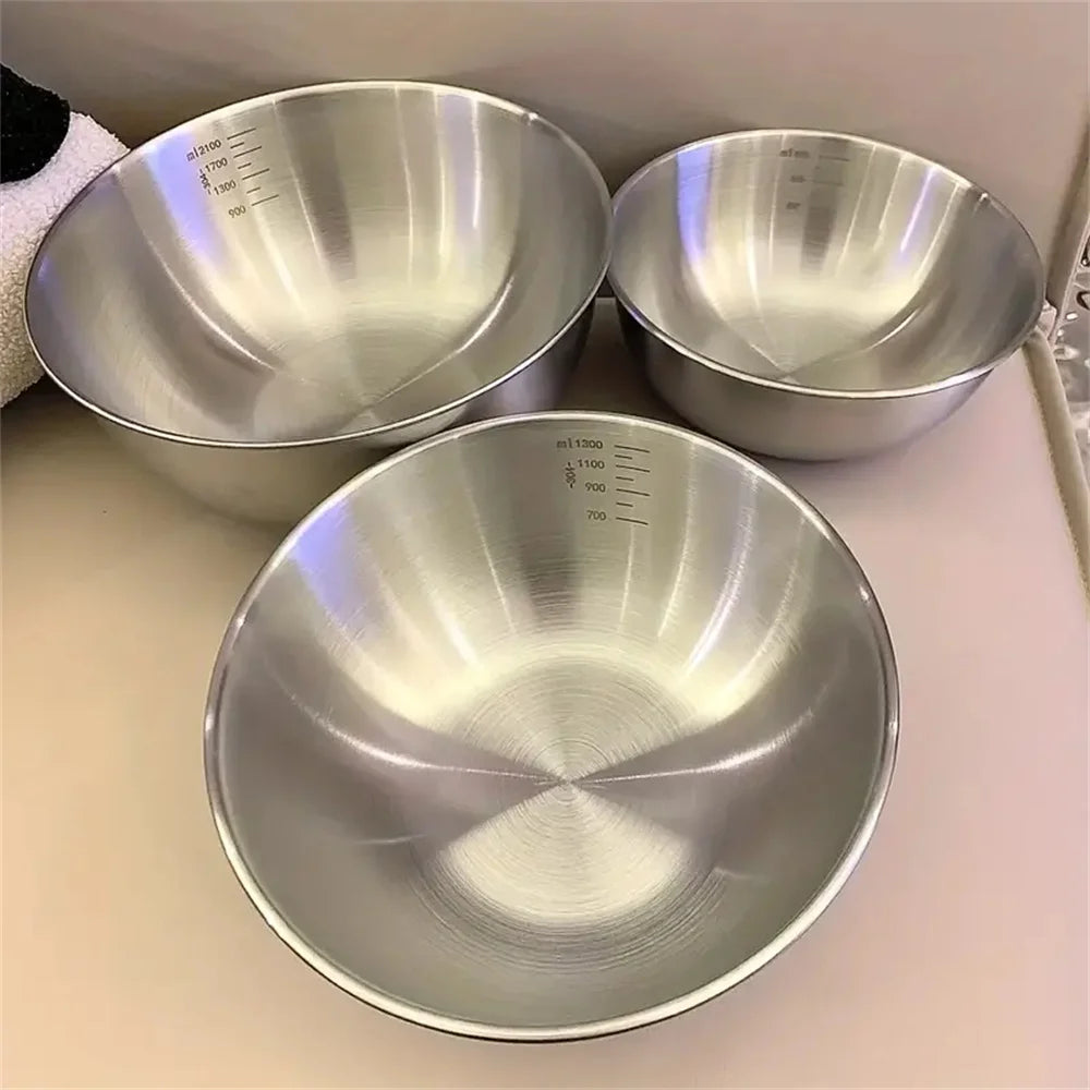 Conjunto de 1 a 3 Tigelas de Aço Inoxidável com Escala para Cozinhar, Assar e Armazenar Alimentos - Tigelas de Grande Capacidade para Misturar - Essenciais para a Cozinha Doméstica