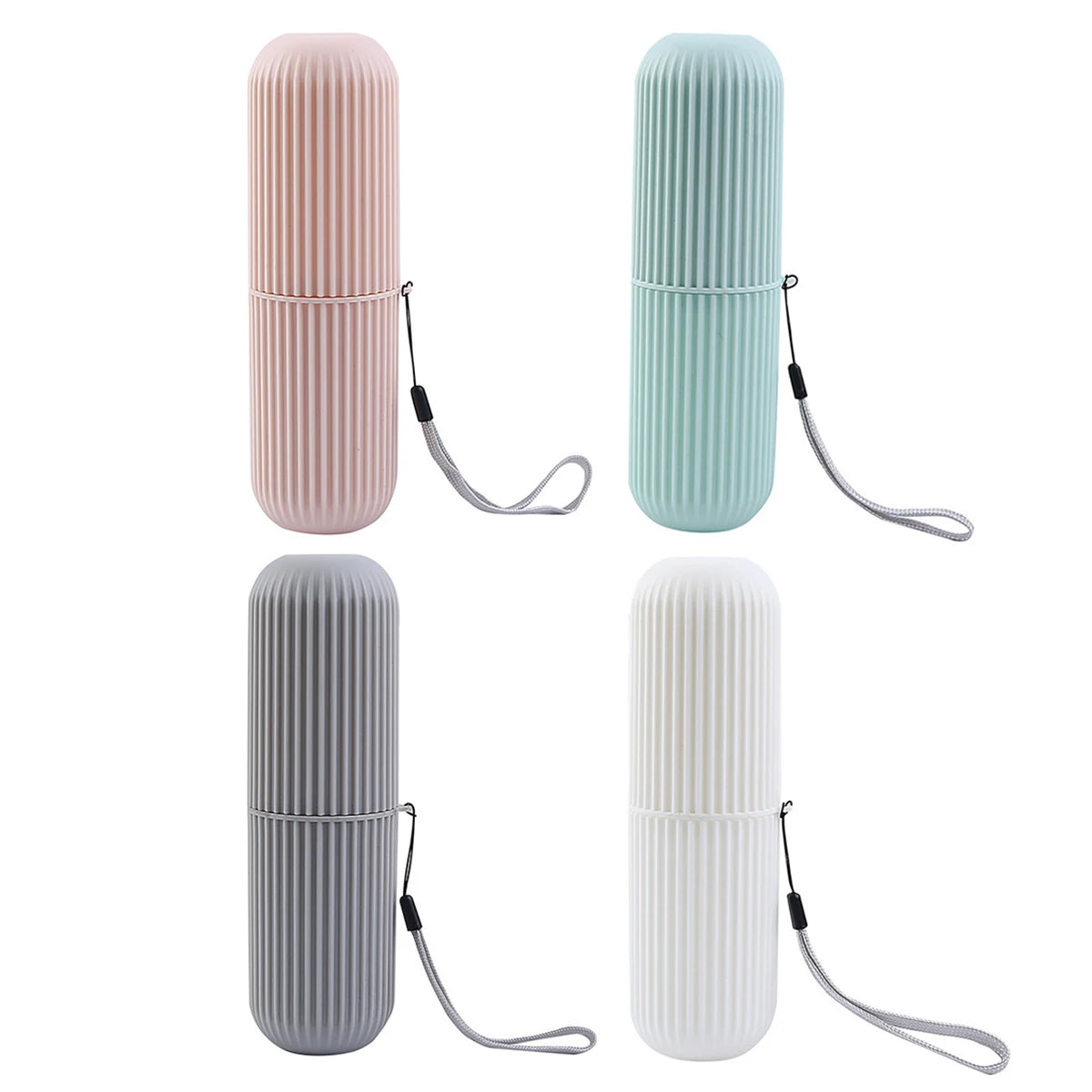 Estojo portátil para pasta de dente e escova de dentes, ideal para viagens e camping.