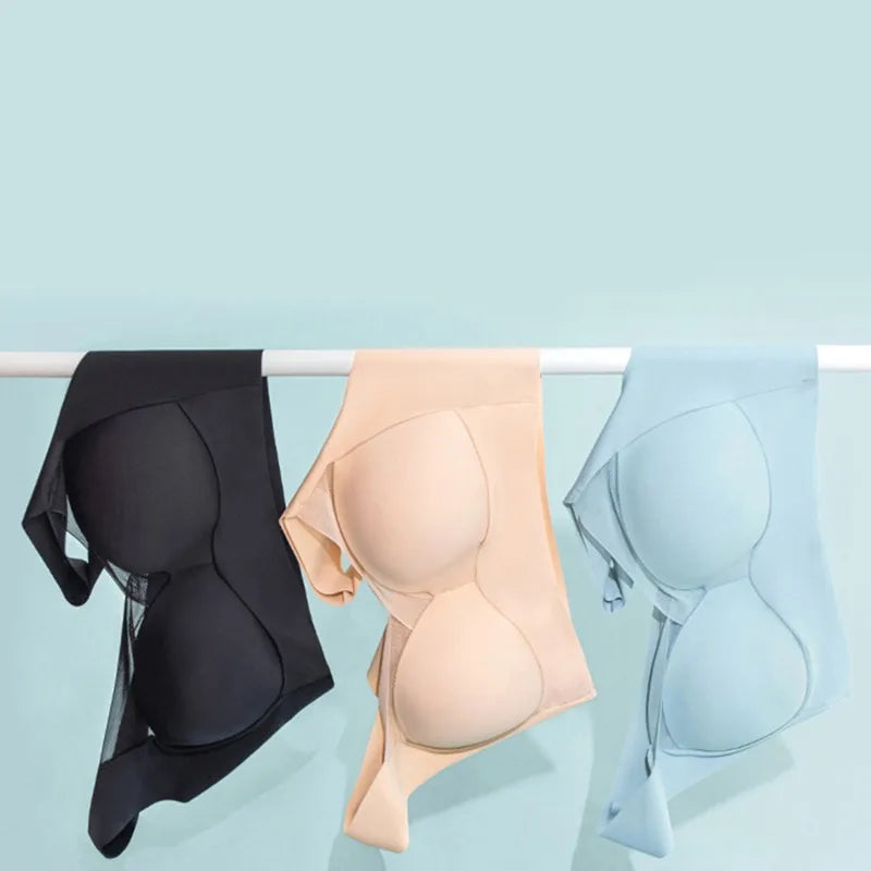 Sutiã sem costura para mulher, roupa íntima sem aro, sutiã acolchoado para dormir, sutiã de uma peça, confortável, sem costura.