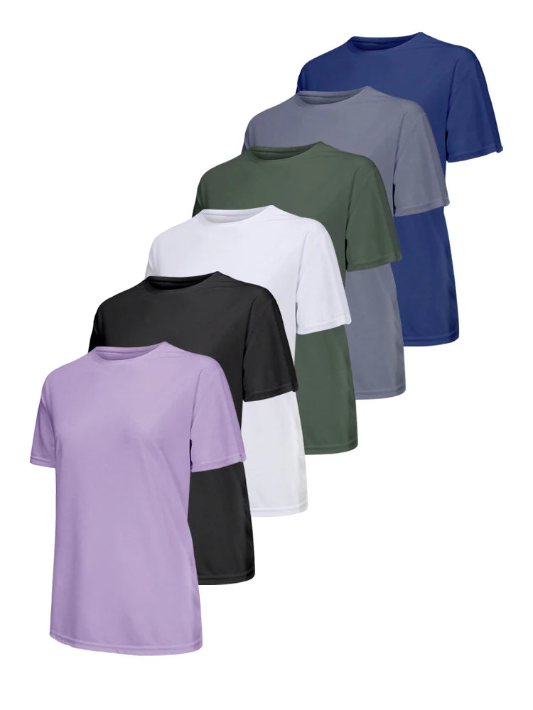 Camiseta esportiva feminina de cor sólida, ultraleve, de secagem rápida, respirável e leve, ideal para corrida e academia.