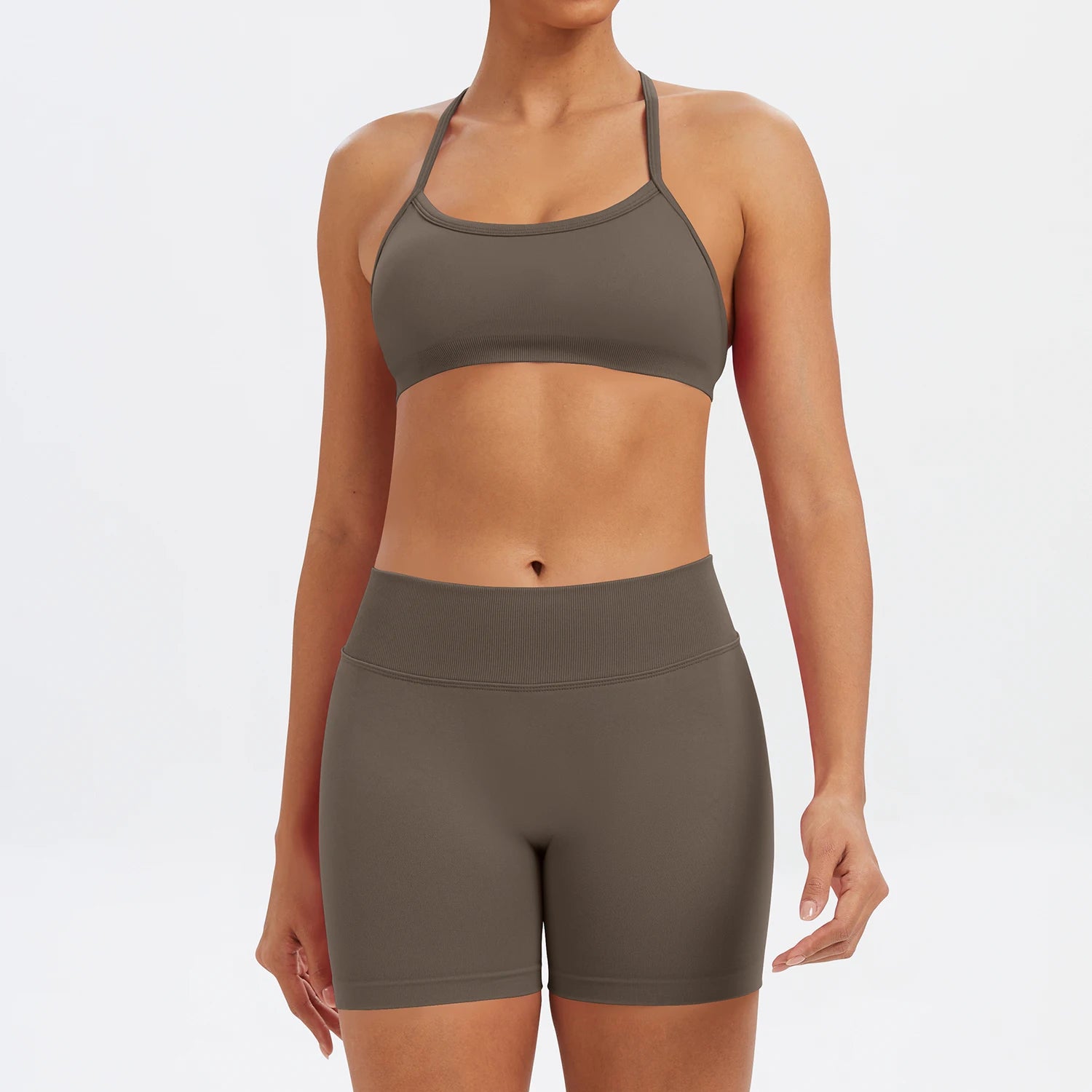 Conjunto Fitness Feminino de 2 Peças para Yoga e Academia – Top Esportivo e Legging de Cintura Alta Sem Costura para Treinos e Atividades Físicas