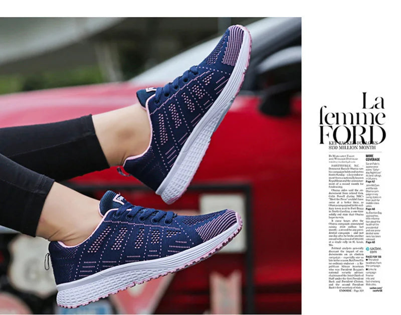 Sapatos casuais femininos, modernos, respiráveis, para caminhada, em mesh