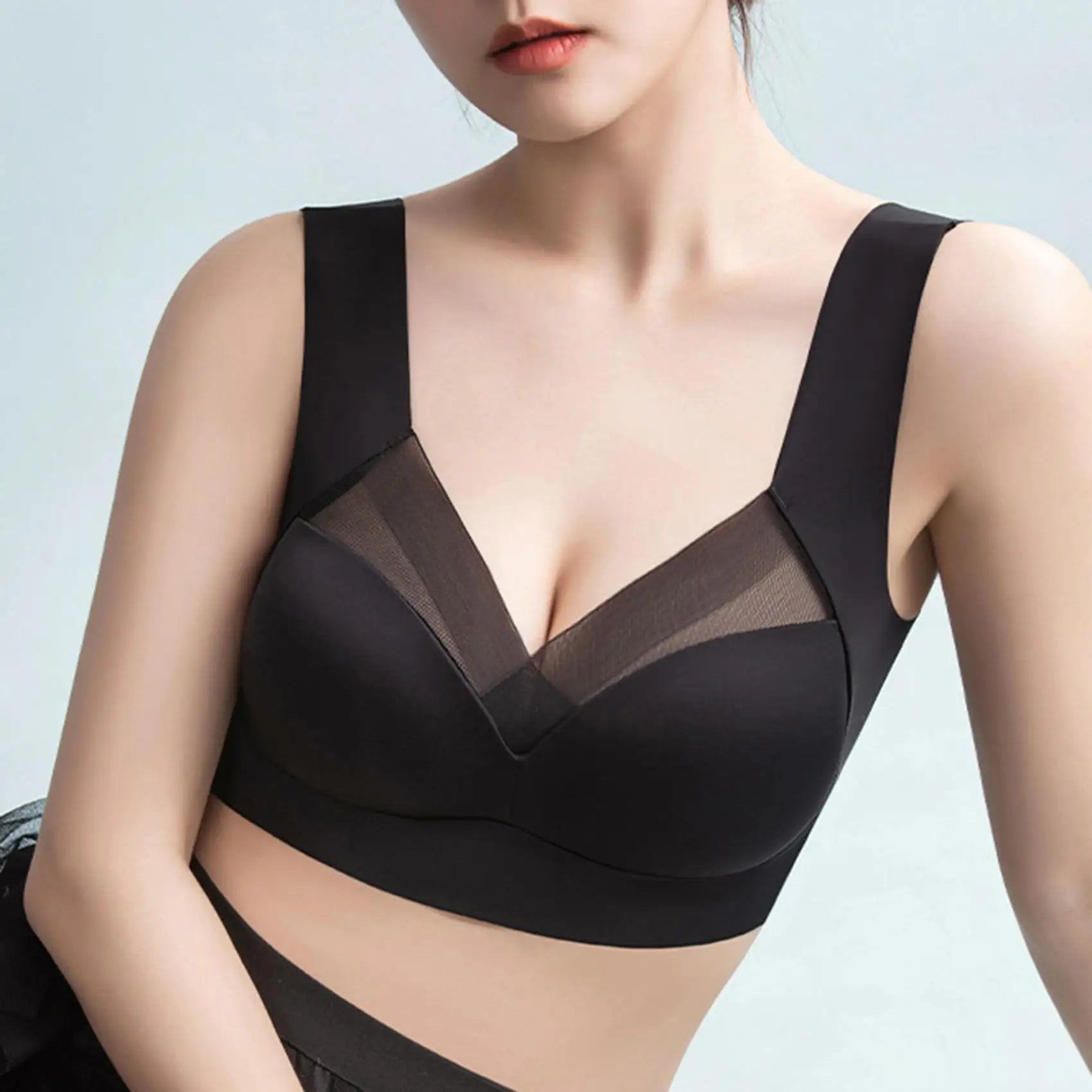 Sutiã sem costura para mulher, roupa íntima sem aro, sutiã acolchoado para dormir, sutiã de uma peça, confortável, sem costura.