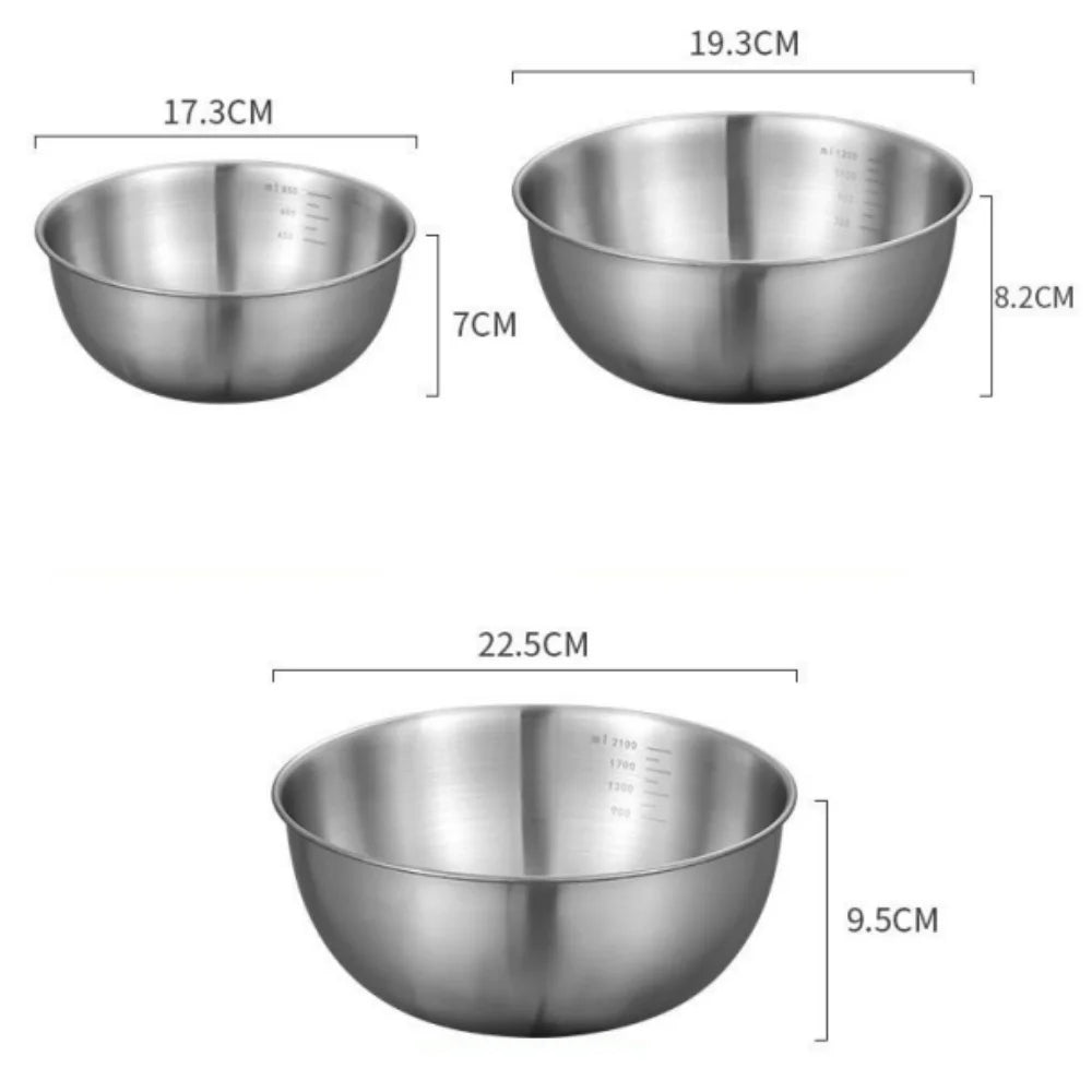 Conjunto de 1 a 3 Tigelas de Aço Inoxidável com Escala para Cozinhar, Assar e Armazenar Alimentos - Tigelas de Grande Capacidade para Misturar - Essenciais para a Cozinha Doméstica