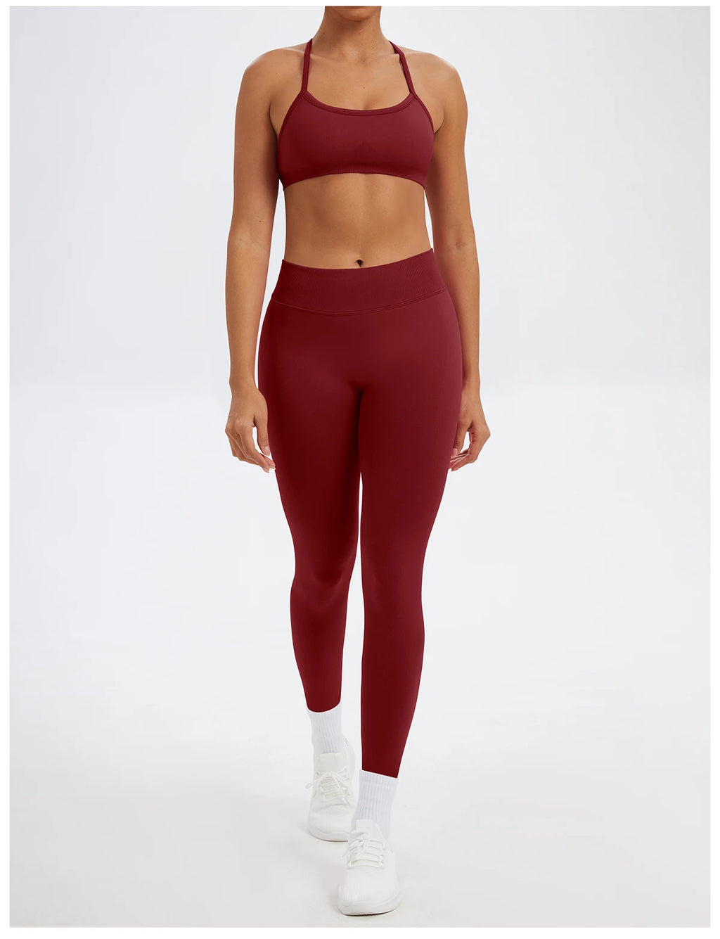 Conjunto Fitness Feminino de 2 Peças para Yoga e Academia – Top Esportivo e Legging de Cintura Alta Sem Costura para Treinos e Atividades Físicas