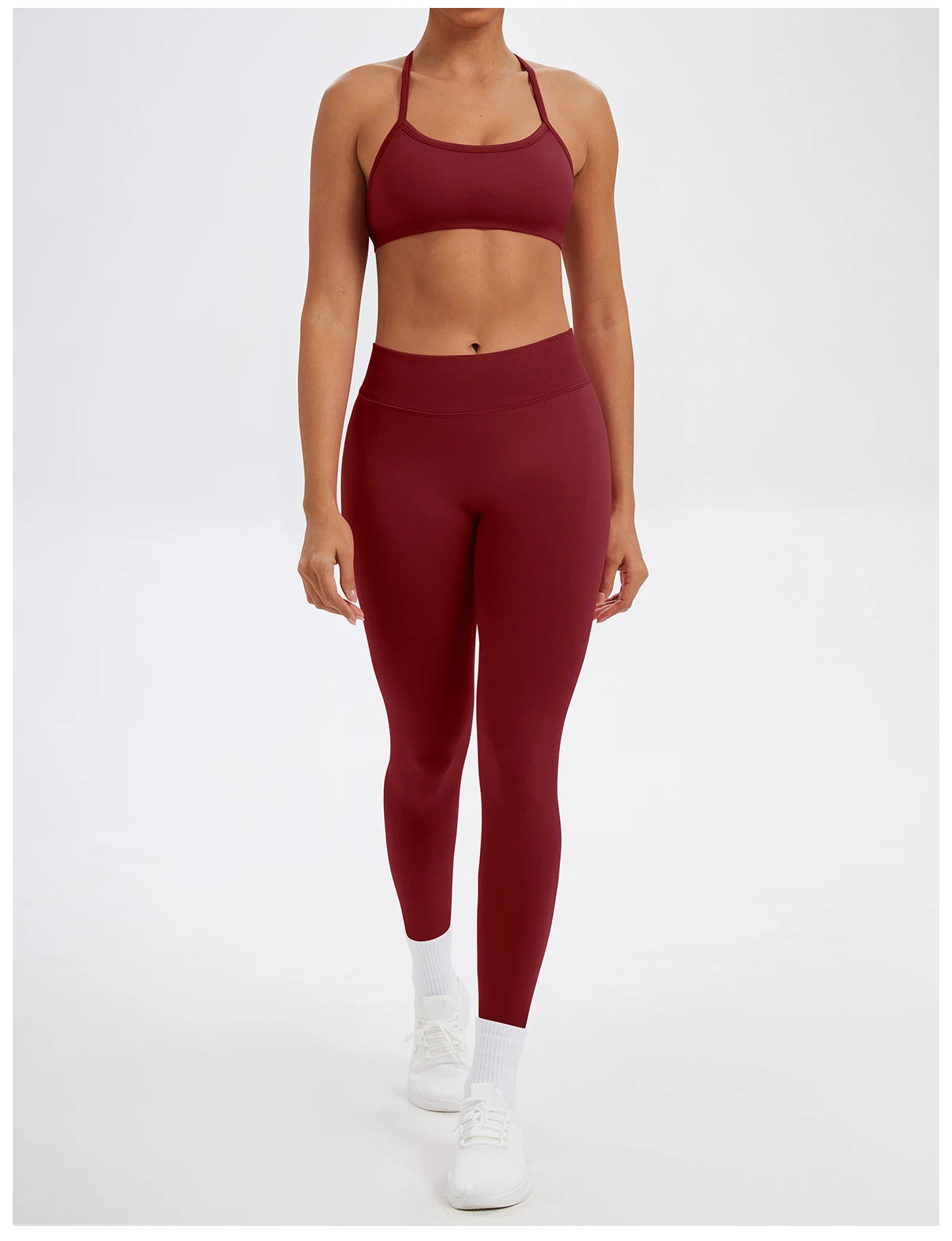 Conjunto Fitness Feminino de 2 Peças para Yoga e Academia – Top Esportivo e Legging de Cintura Alta Sem Costura para Treinos e Atividades Físicas