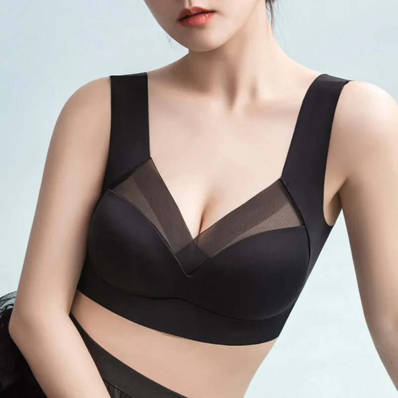 Sutiã sem costura para mulher, roupa íntima sem aro, sutiã acolchoado para dormir, sutiã de uma peça, confortável, sem costura.