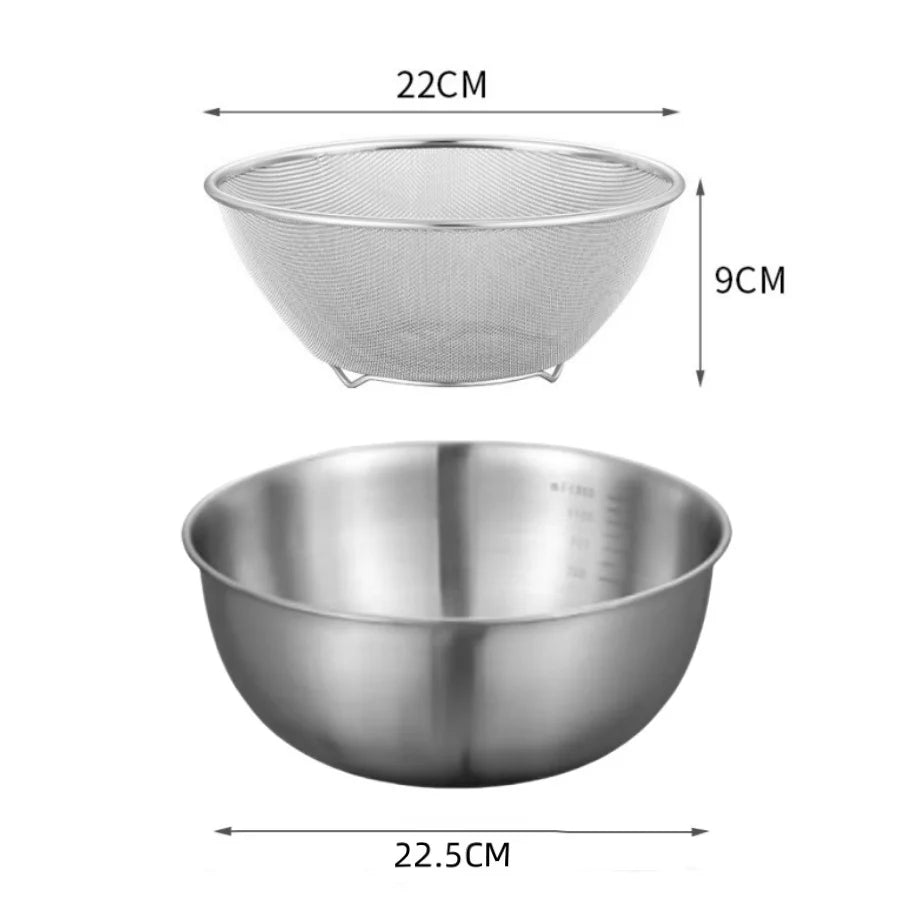 Conjunto de 1 a 3 Tigelas de Aço Inoxidável com Escala para Cozinhar, Assar e Armazenar Alimentos - Tigelas de Grande Capacidade para Misturar - Essenciais para a Cozinha Doméstica