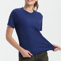 Camiseta esportiva feminina de cor sólida, ultraleve, de secagem rápida, respirável e leve, ideal para corrida e academia.