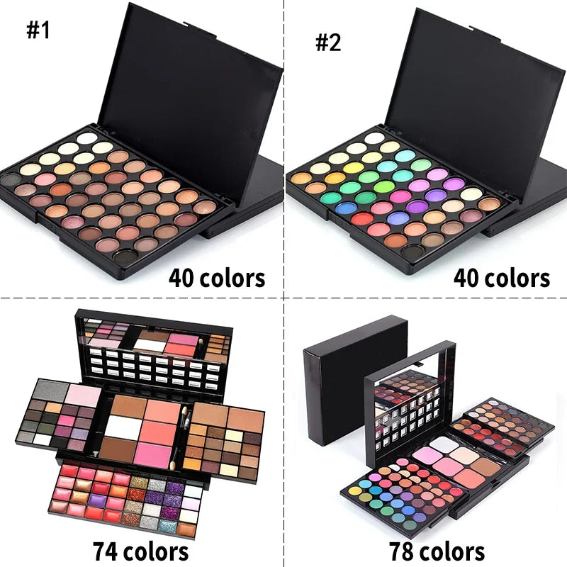 Paleta de Sombras Glitter com 40/74/78 Cores, Acabamento Matte, À Prova D'Água e Longa Duração