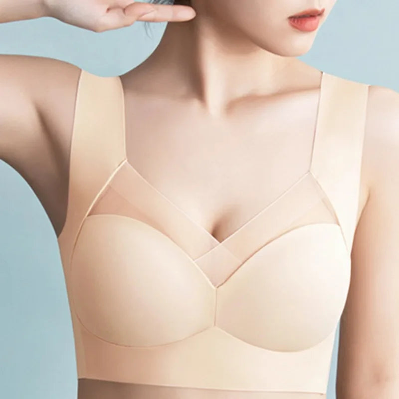 Sutiã sem costura para mulher, roupa íntima sem aro, sutiã acolchoado para dormir, sutiã de uma peça, confortável, sem costura.