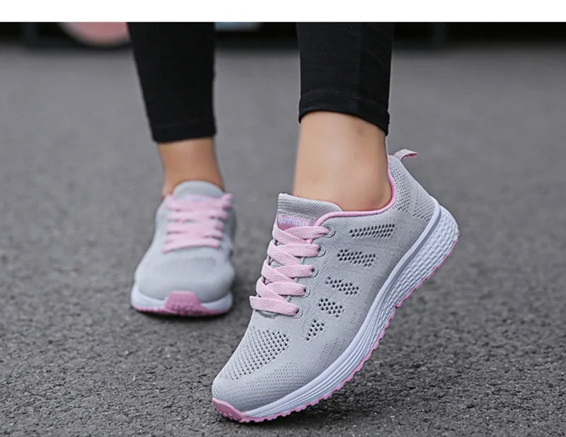 Sapatos casuais femininos, modernos, respiráveis, para caminhada, em mesh