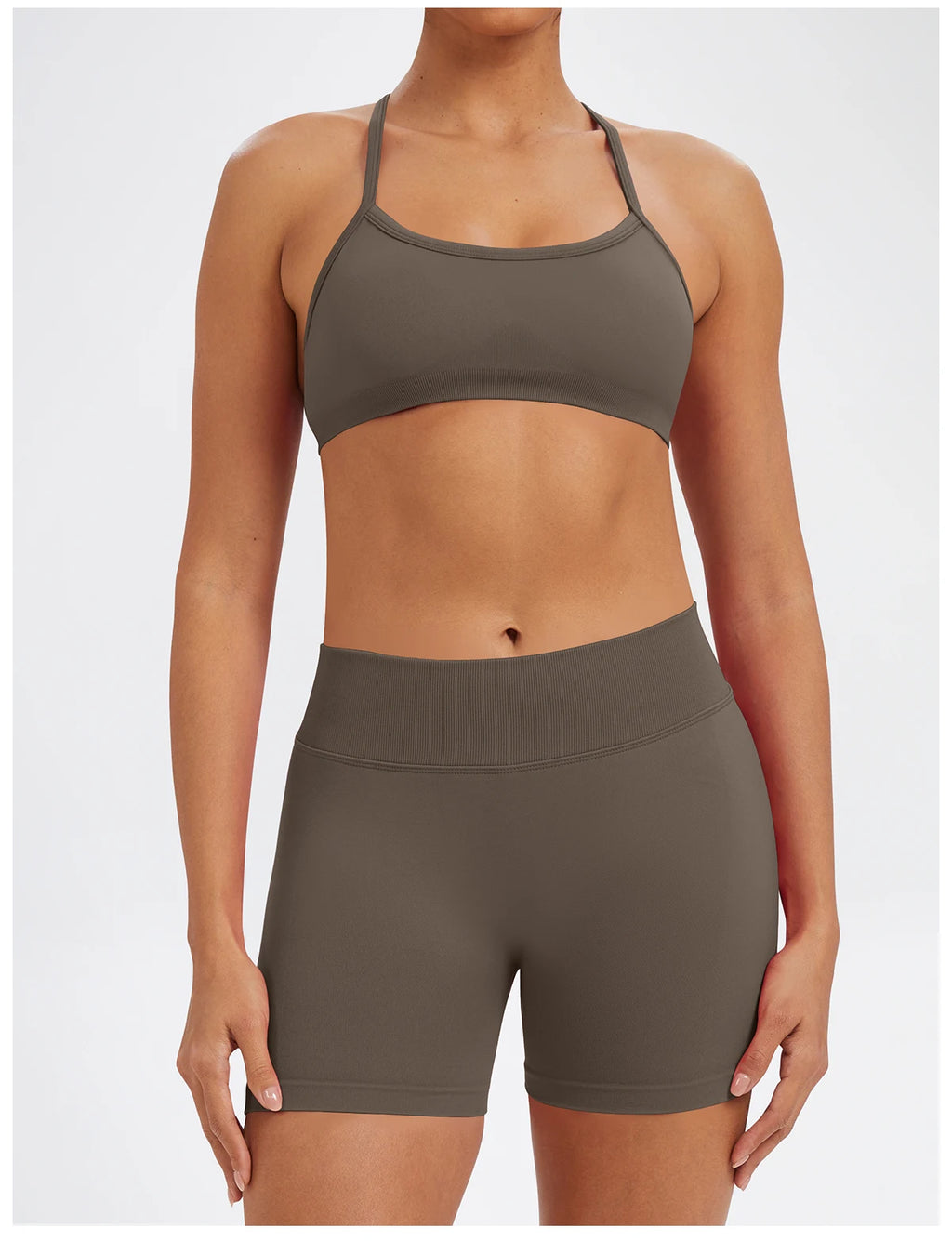 Conjunto Fitness Feminino de 2 Peças para Yoga e Academia – Top Esportivo e Legging de Cintura Alta Sem Costura para Treinos e Atividades Físicas