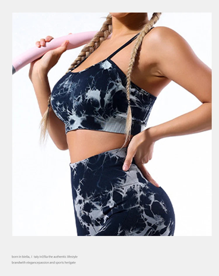 Colete feminino  com estampa tie-dye e alças sem costura, ideal para ioga, academia, esportes e corrida.