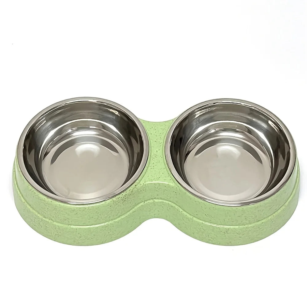 Conjunto de 1 Tigela Dupla em Aço Inoxidável para Cães e Gatos - Base Antiderrapante - Ideal para Água e Comida - Fácil de Limpar