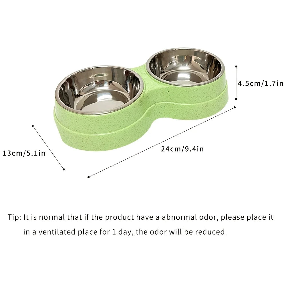Conjunto de 1 Tigela Dupla em Aço Inoxidável para Cães e Gatos - Base Antiderrapante - Ideal para Água e Comida - Fácil de Limpar